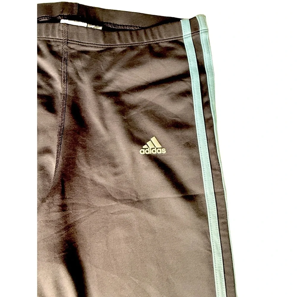 Adidas Blue  & Gray  3-Stripe Women Stretchy Pants L * Bell Bottom